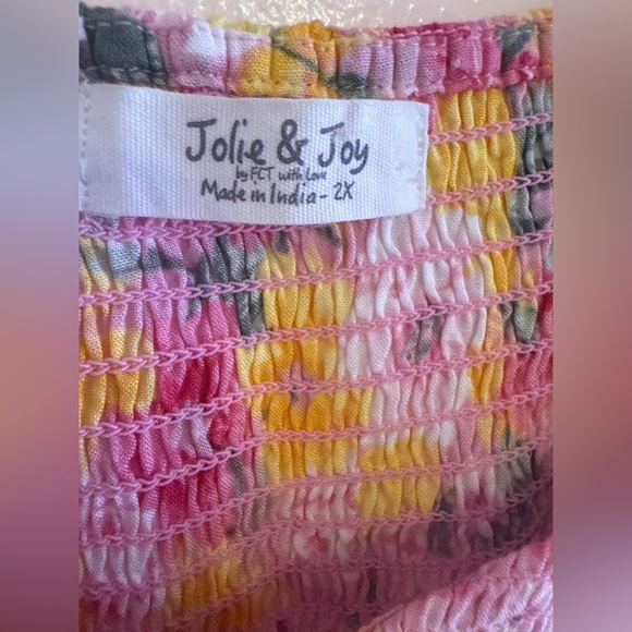 Jolie & Joy Women's Pink Yellow Flowy Ruffle Floral Smocked Mini Dress Size 2X - Picture 14 of 14